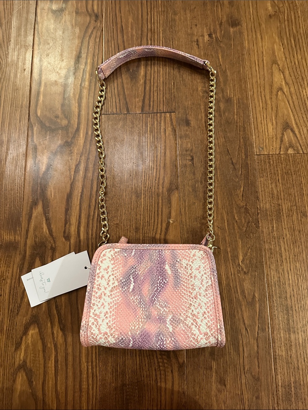 Pink Snake-Texture Crossbody Bag with Gold Chain Strap